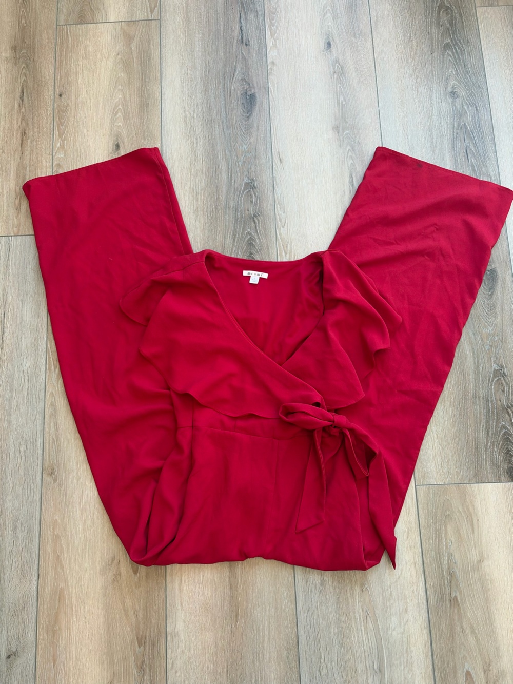 miami Red Wrap-Front Jumpsuit with Tie Waist